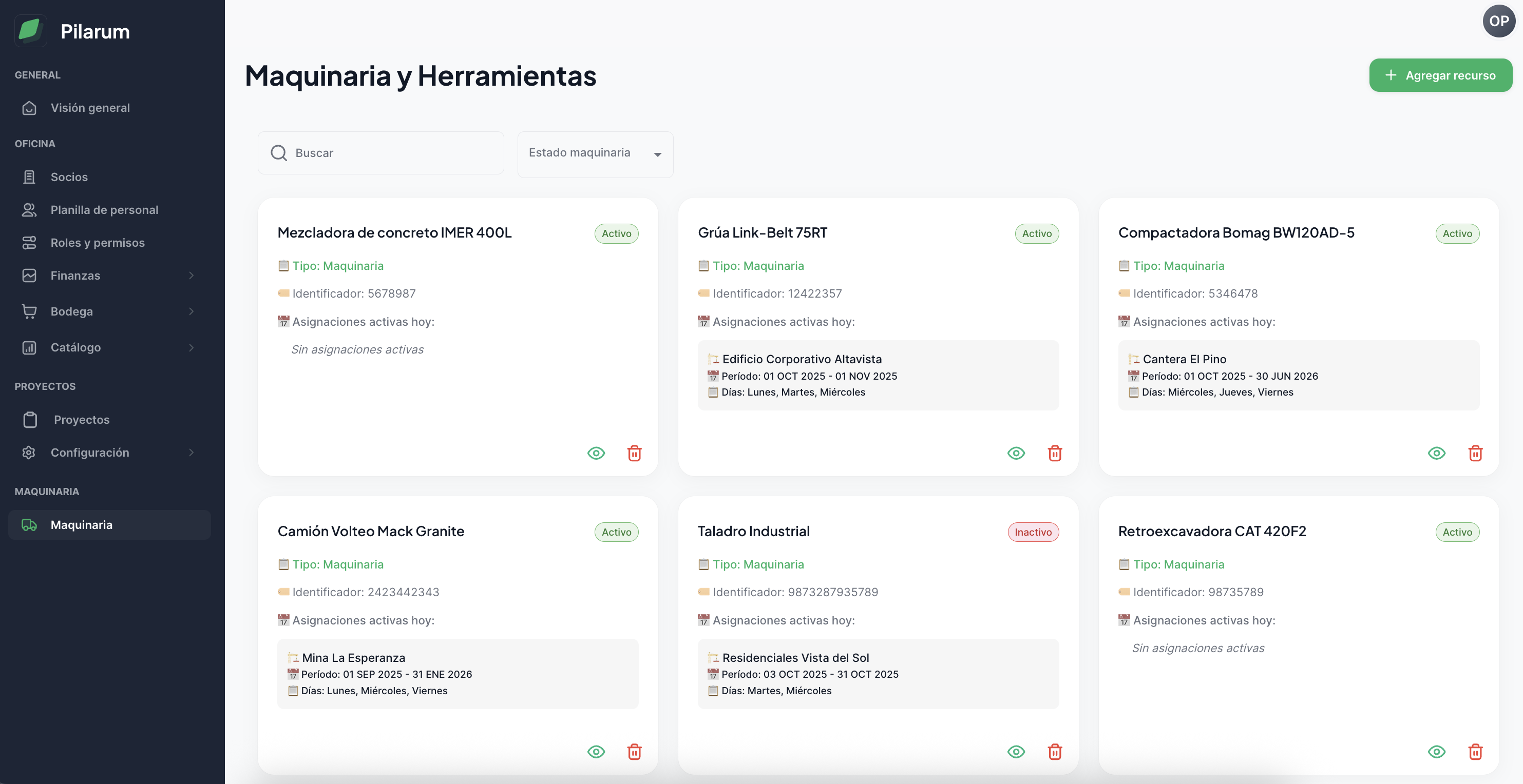 Control de maquinaria y herramientas
